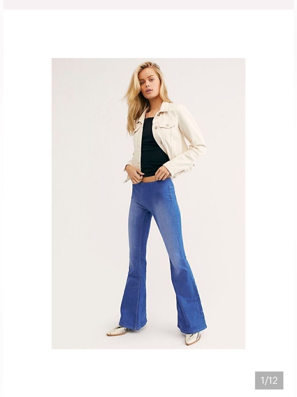 Free People Penny Pull On Flare Jeans Size 26 Stretch Mid Rise